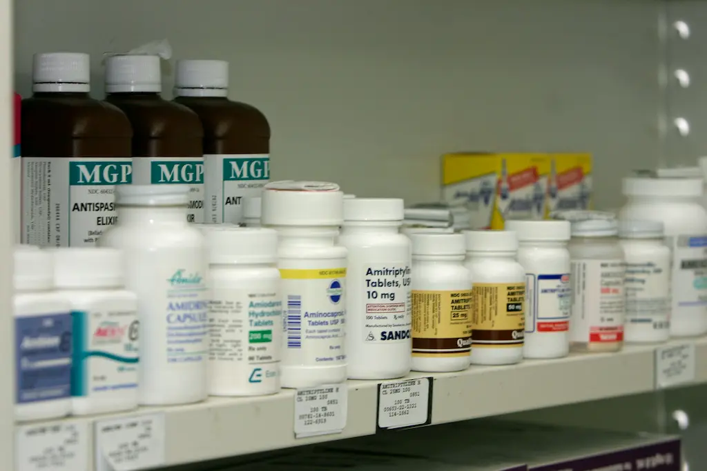 A-shelf-displays-various-medications-in-the-boxes